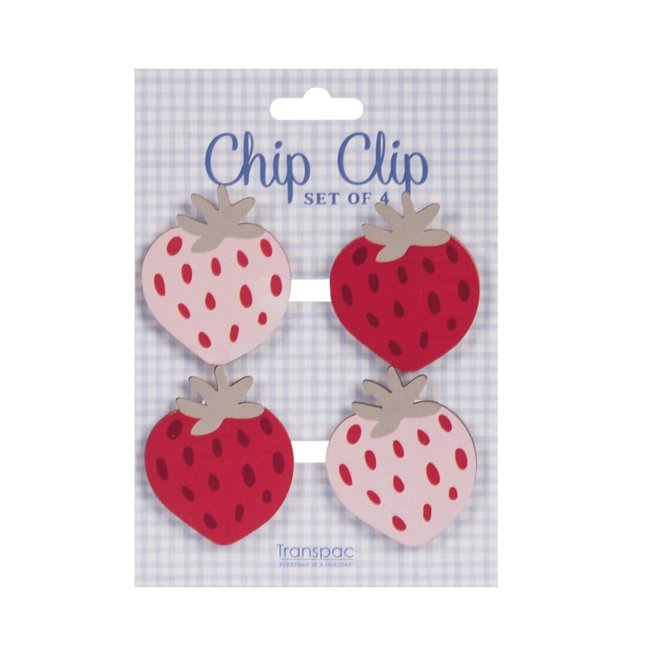 Transpac Wood Strawberry Bag Clips Set of 4 Multicolored for Spring Kitchen Storage and Decor